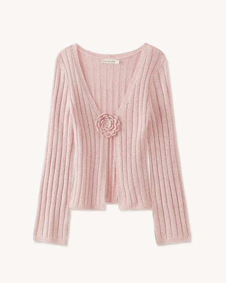 Rosie Cropped Cardigan - Bon Bon Pink Sequin - pink cardigan floral sequin - asta resort