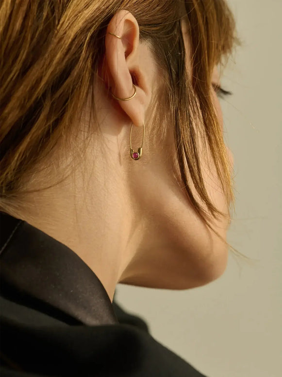 Loren Stewart Cirque Safety Pin Earring with Rubies 