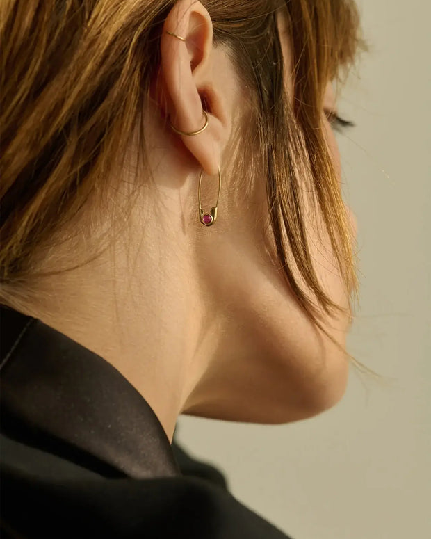 Loren Stewart Cirque Safety Pin Earring with Rubies 