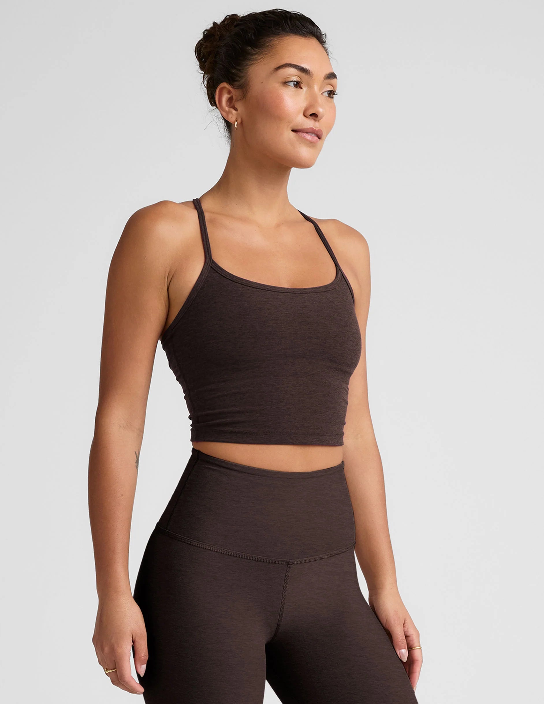 Spacedye Slim Racerback Cropped Tank | Dark Chocolate Heather