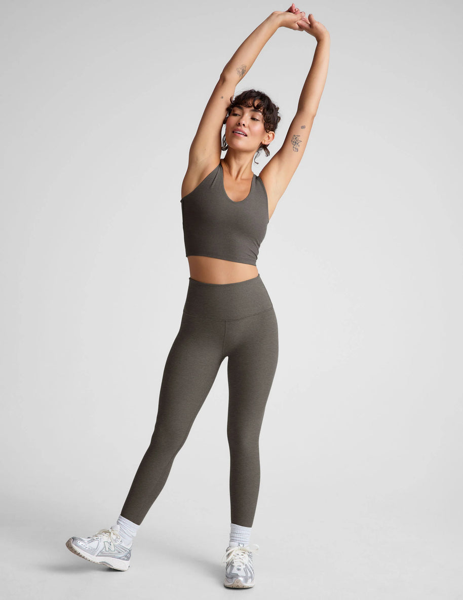 Spacedye Caught in the midi high waisted legging in true heather grey, grey workout leggings 