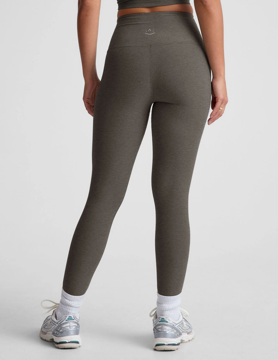 Spacedye Caught in the midi high waisted legging in true heather grey, grey workout leggings 