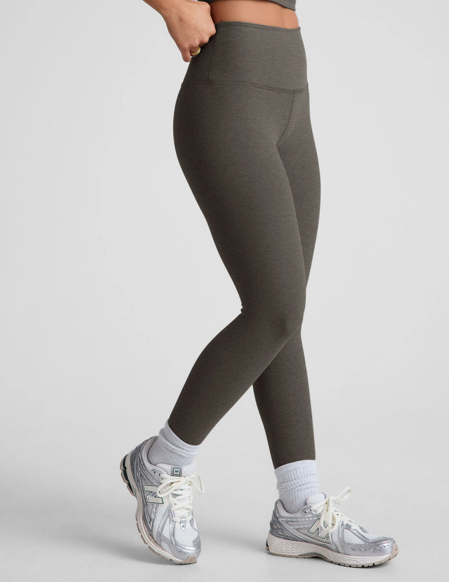 Spacedye Caught in the midi high waisted legging in true heather grey, grey workout leggings 
