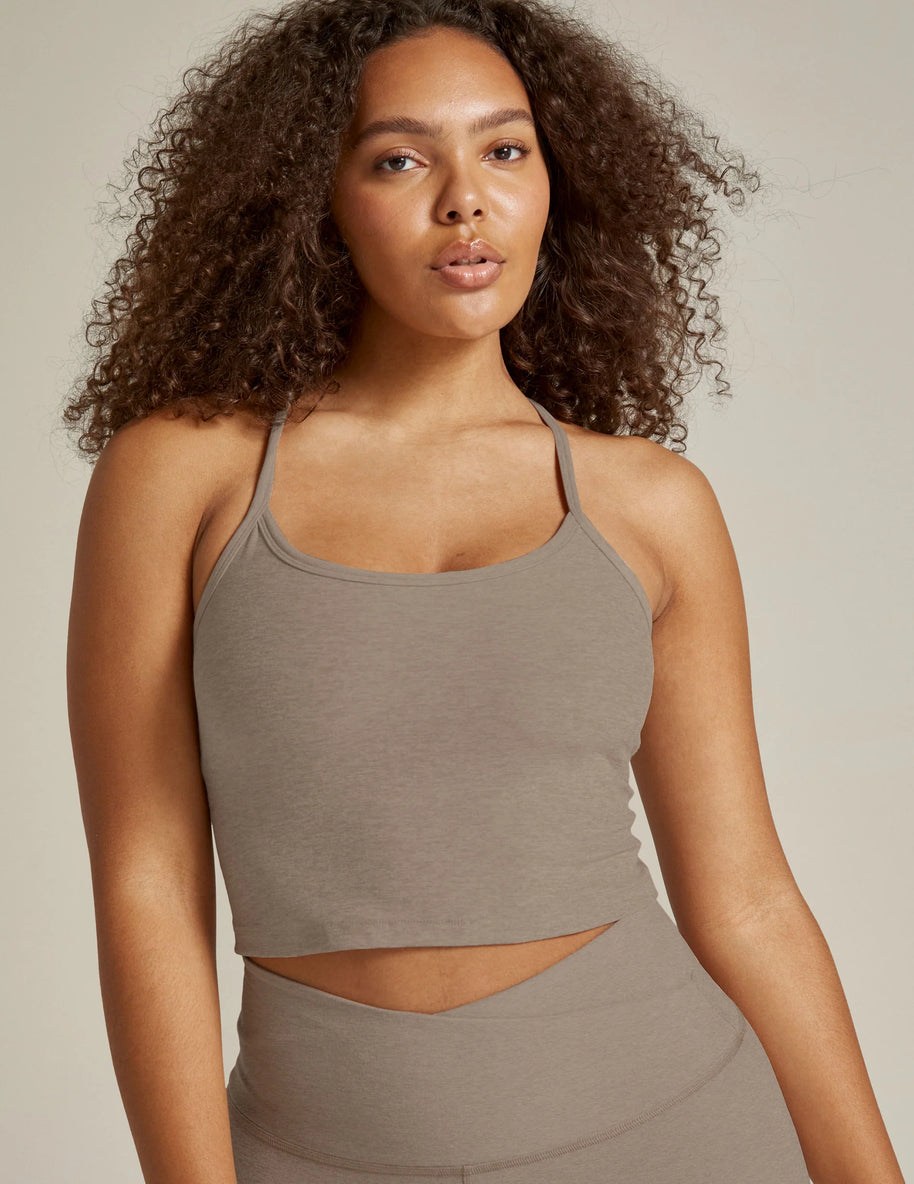 Beyond Yoga Birch Heather Cropped Racerback Tank, Cropped workout tank, spacedye Beyond Yoga 