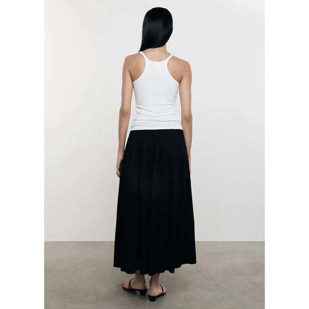 Enza Costa - Cool Cotton Tiered Maxi Skirt - Black Maxi Skirt Enza Costa