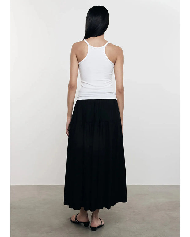 Enza Costa - Cool Cotton Tiered Maxi Skirt - Black Maxi Skirt Enza Costa