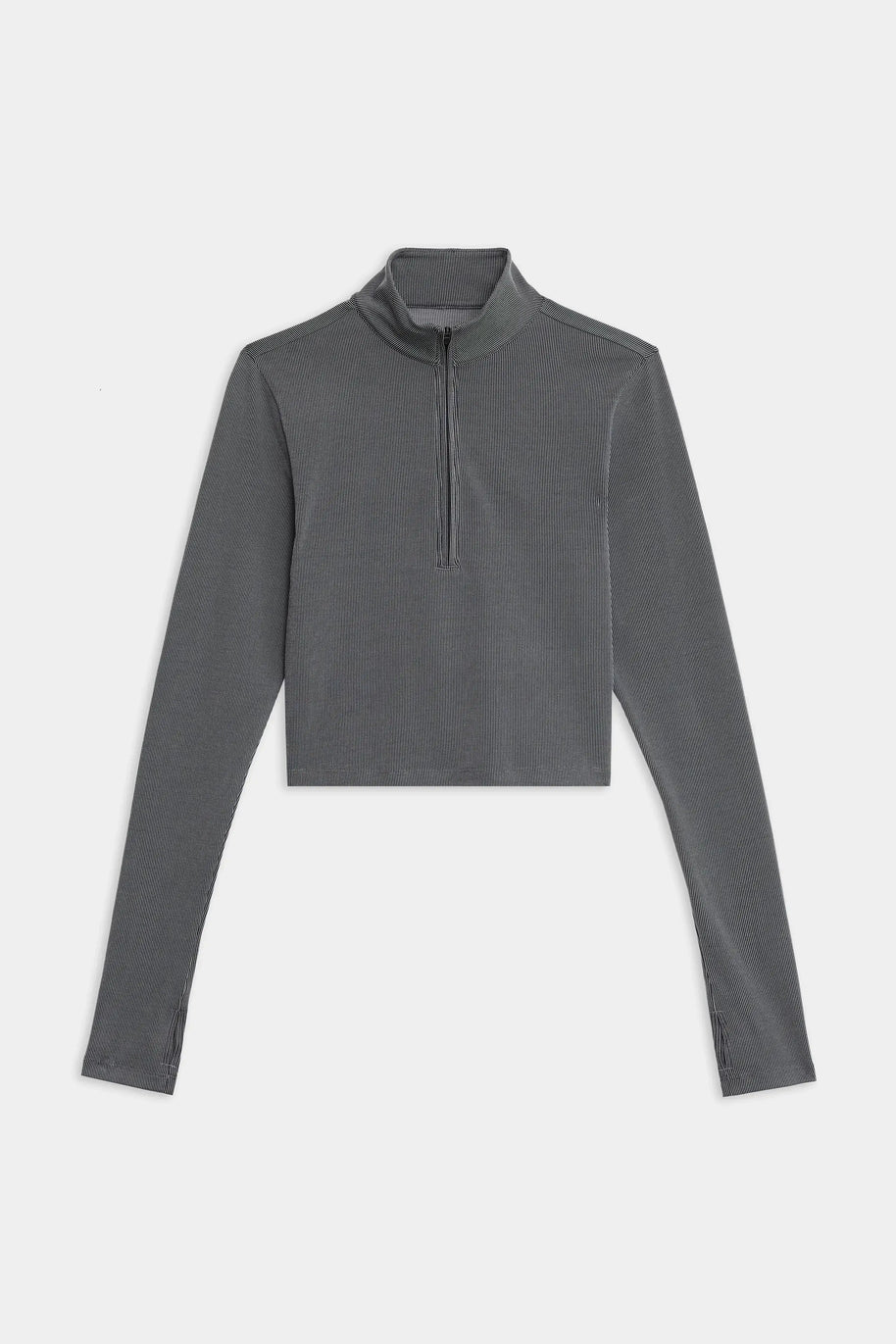 Splits59 Long Sleeve Zip Pullover in Grey, Cropped Longs Sleeve Work Out Shirt 