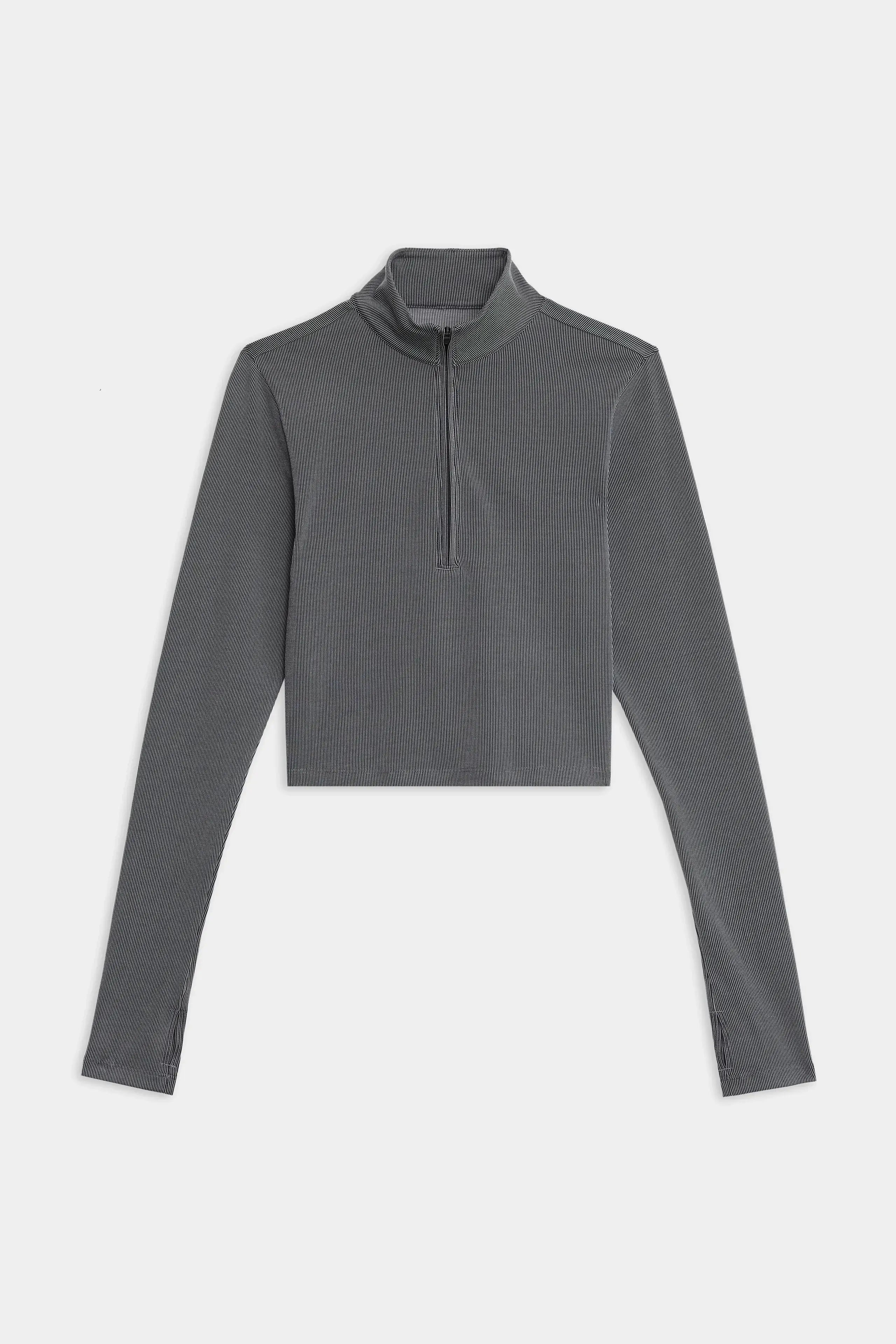 Splits59 Long Sleeve Zip Pullover in Grey, Cropped Longs Sleeve Work Out Shirt 