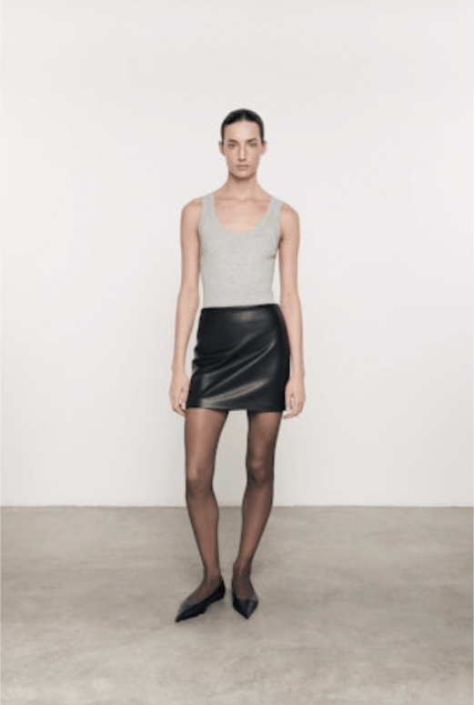 Vegan Soft Leather Mini Skirt - enza costa - hidden zipper vegan leather mini skirt - black vegan leather skirt