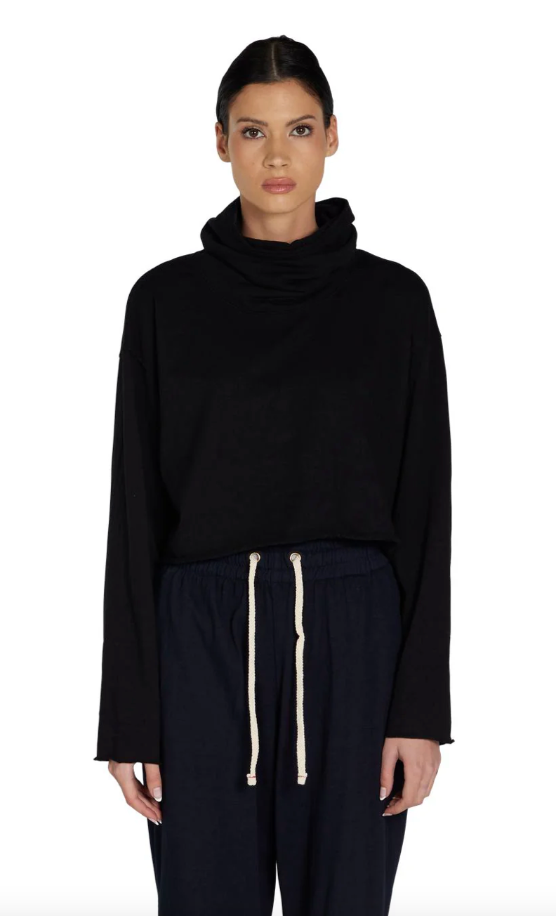 Les Tien coreena cropped cowl neck - cowl neck sweater - cowl neck sweatshirt - Les Tien jet black pullover