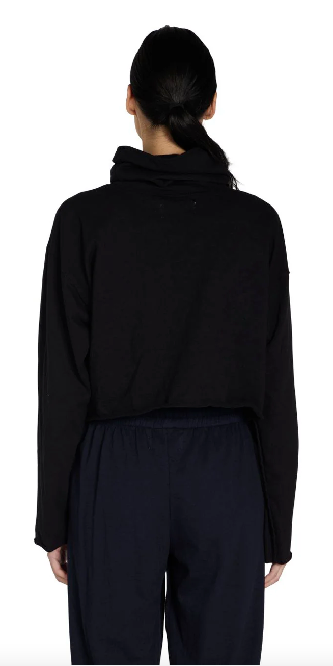 Les Tien coreena cropped cowl neck - cowl neck sweater - cowl neck sweatshirt - Les Tien jet black pullover  