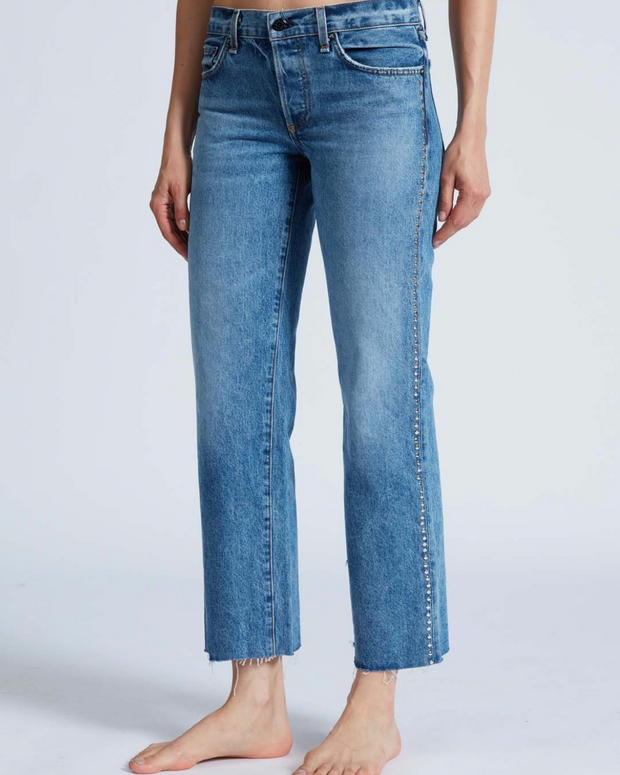 Askk Ny Low Rise Straight Studded Muse Jeans, Straight leg jeans, Studded Jeans, Women's Straight Leg Jeans 