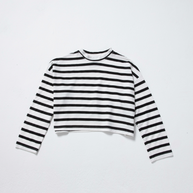 Cropped Long Sleeve Tee Stripe | White Thin Stripe