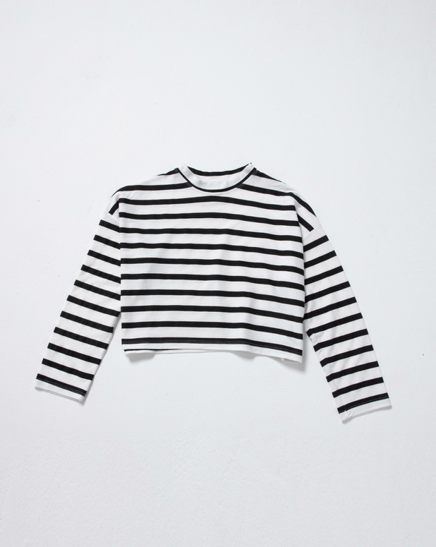 Cropped Long Sleeve Tee Stripe | White Thin Stripe