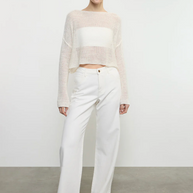 Enza Costa Linen Open Knit Bateau Sweater White