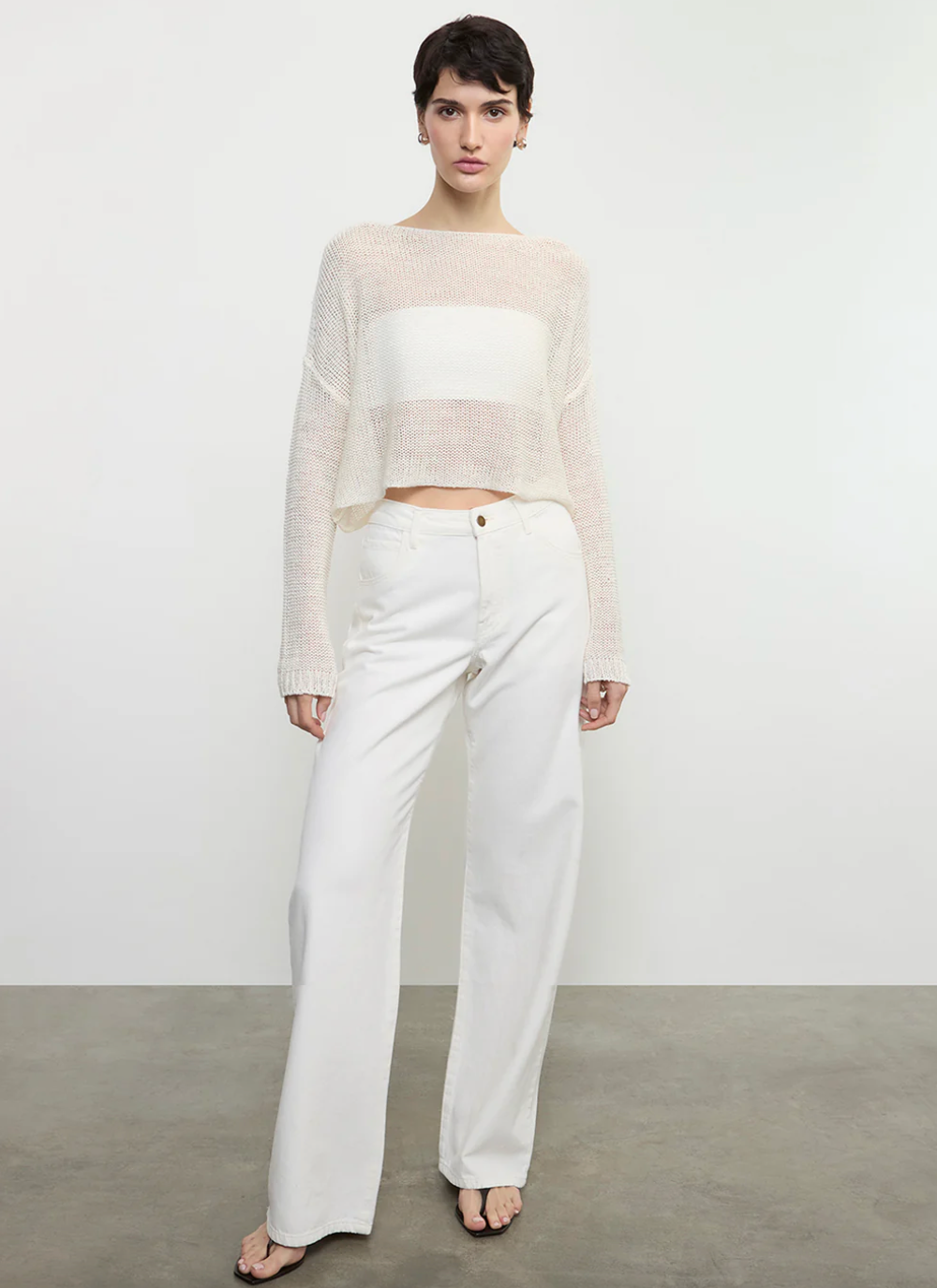 Enza Costa Linen Open Knit Bateau Sweater White