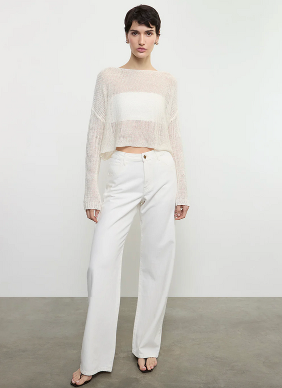 Enza Costa Linen Open Knit Bateau Sweater White