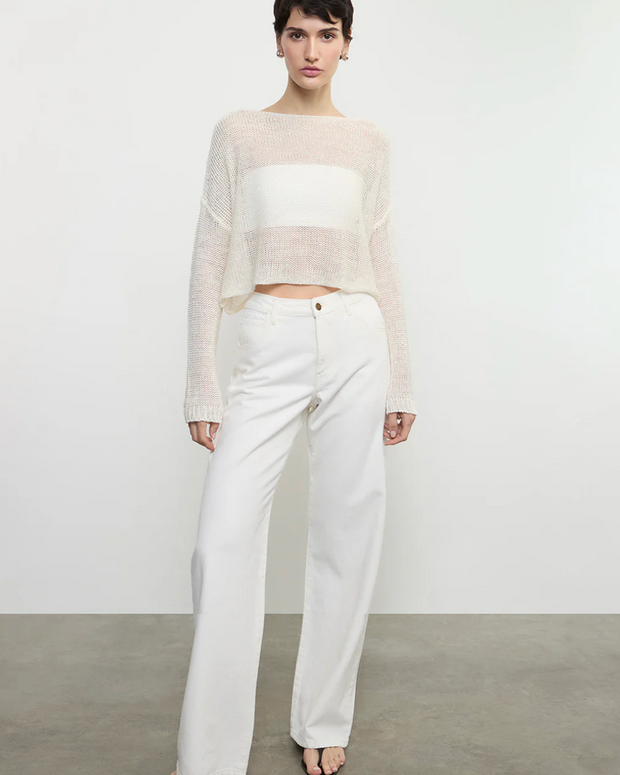 Enza Costa Linen Open Knit Bateau Sweater White