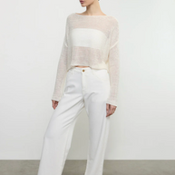Enza Costa Linen Open Knit Bateau Sweater White
