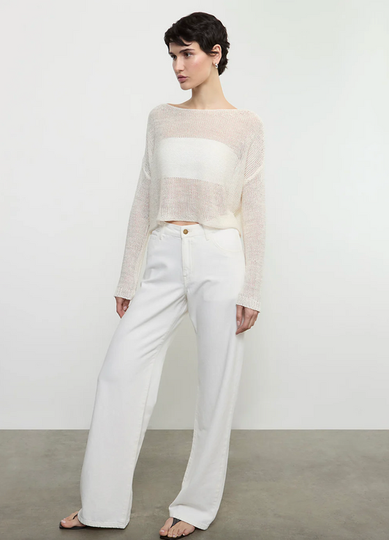 Enza Costa Linen Open Knit Bateau Sweater White