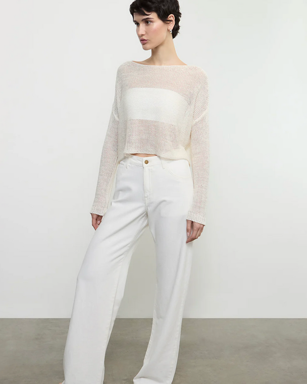 Enza Costa Linen Open Knit Bateau Sweater White