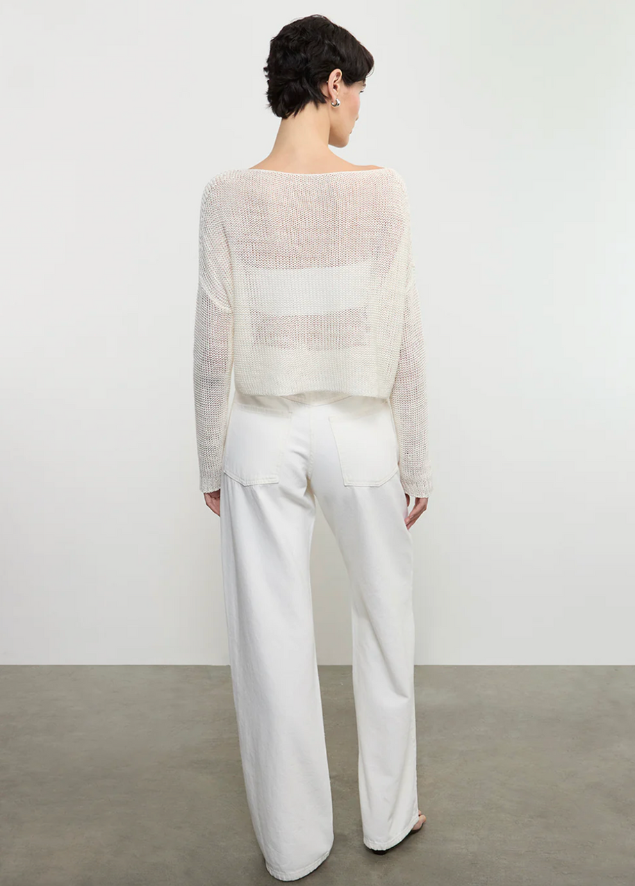 Enza Costa Linen Open Knit Bateau Sweater White