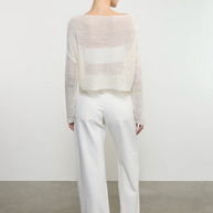 Enza Costa Linen Open Knit Bateau Sweater White