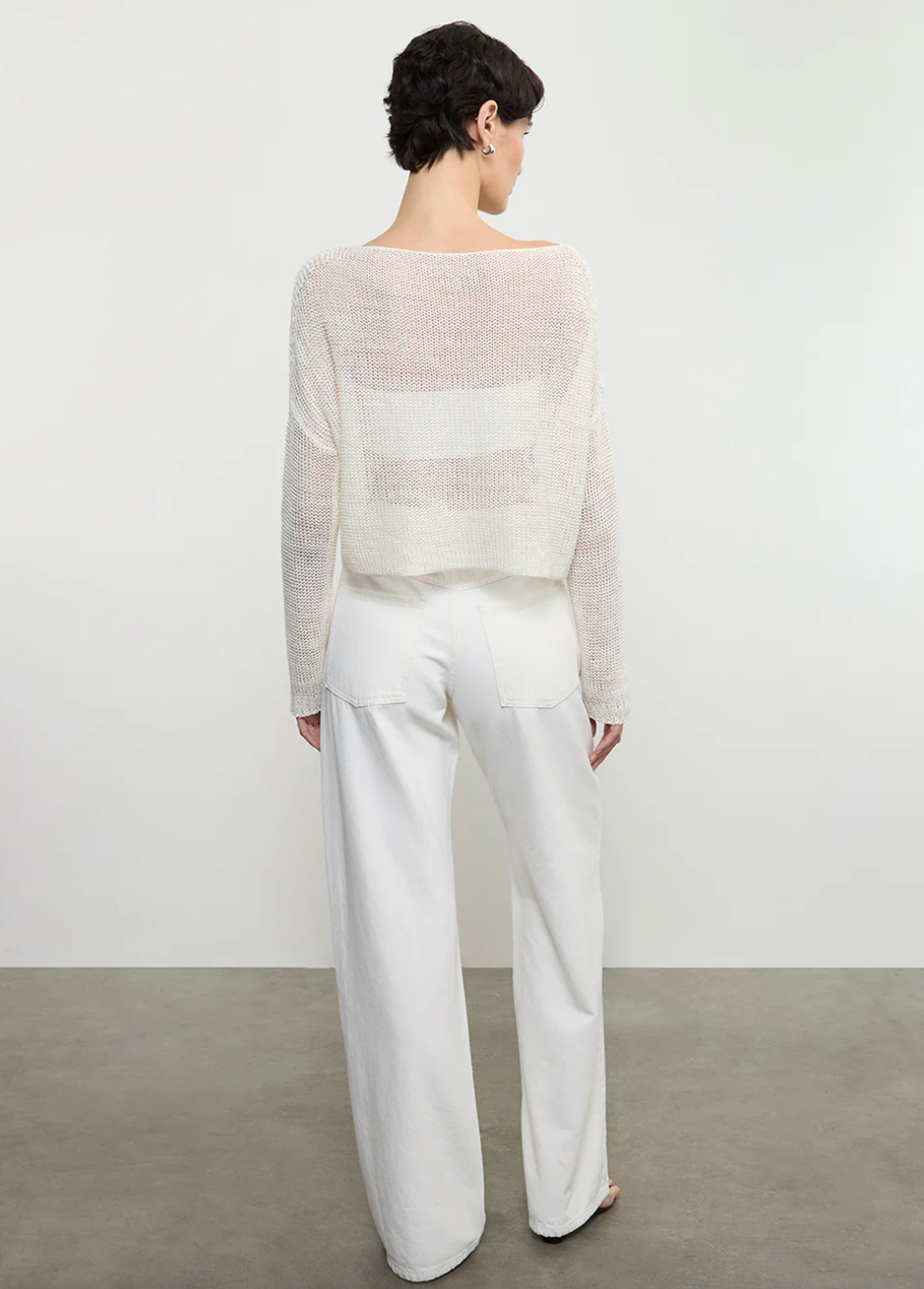 Enza Costa Linen Open Knit Bateau Sweater White