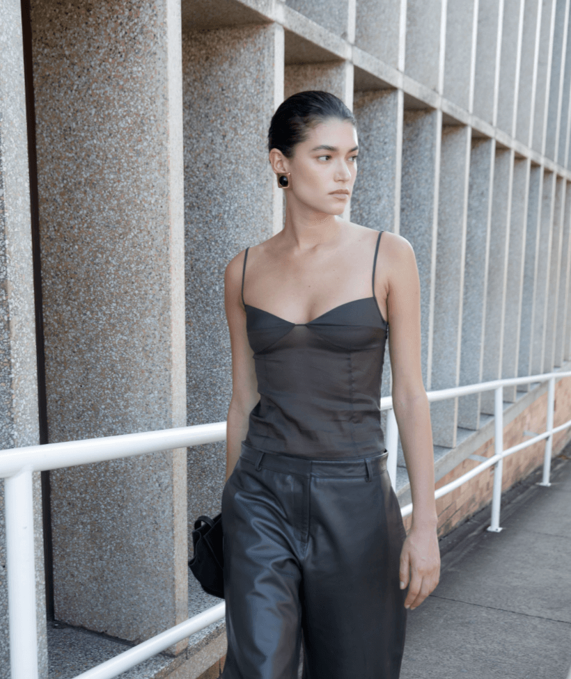 St. Agni Transparent Silk Cami in Black Olive 