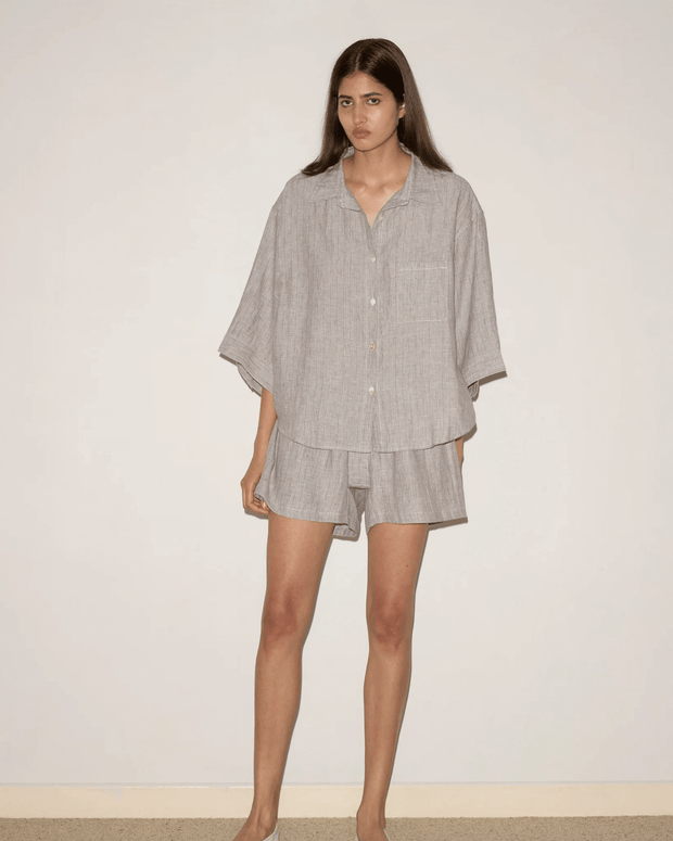 Deiji Studios the 03 set in haze blue, Deiji Shorts and Button Down Set