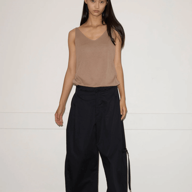 Deiji Studios Rolled Knit Top in Light Brown, Deiji Tank Top 
