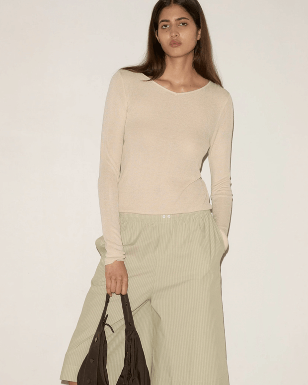 Deiji Studios Knitted Top in Fawn, Deiji Long Sleeve Top