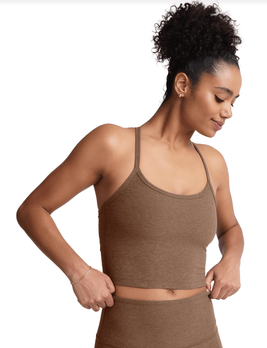Beyond Yoga Spacedye Slim Racer Back Cropped Tank in True Chocolate Heather 