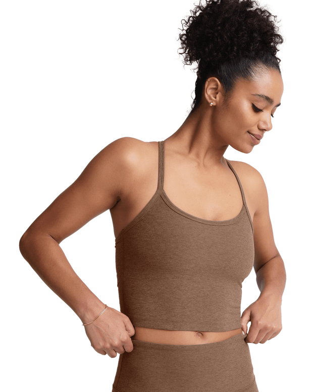Beyond Yoga Spacedye Slim Racer Back Cropped Tank in True Chocolate Heather 