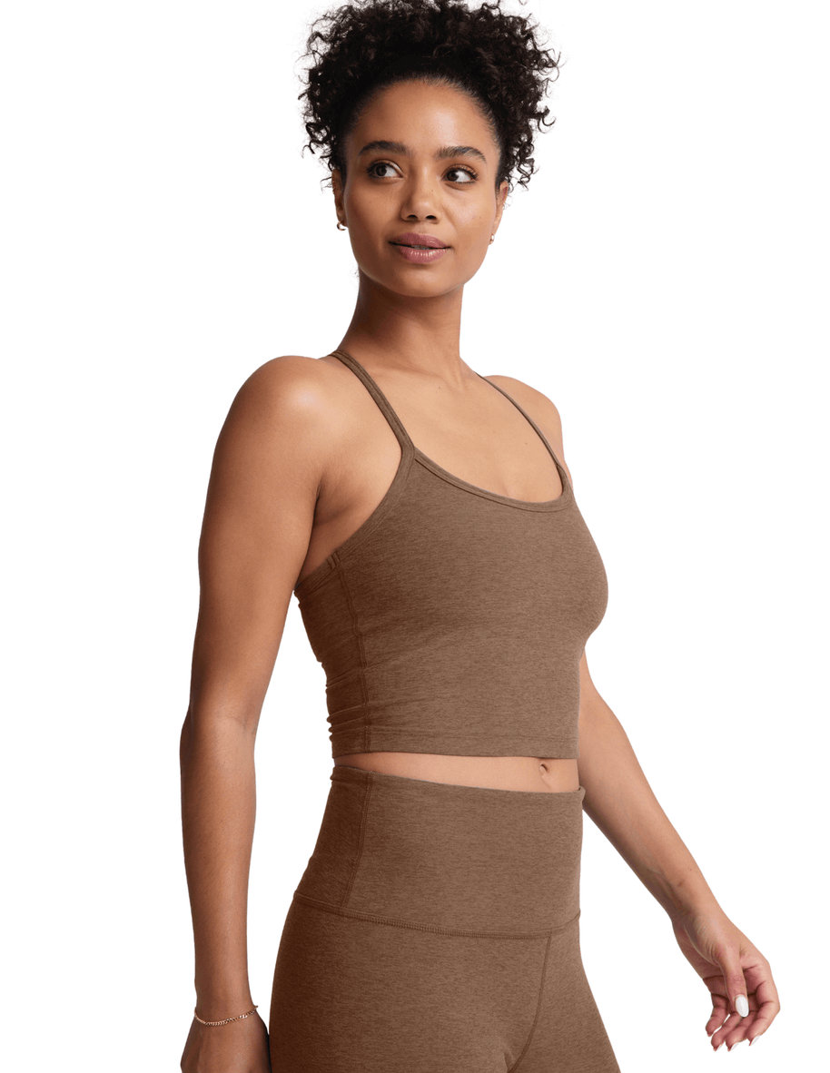 Beyond Yoga Spacedye Slim Racer Back Cropped Tank in True Chocolate Heather 