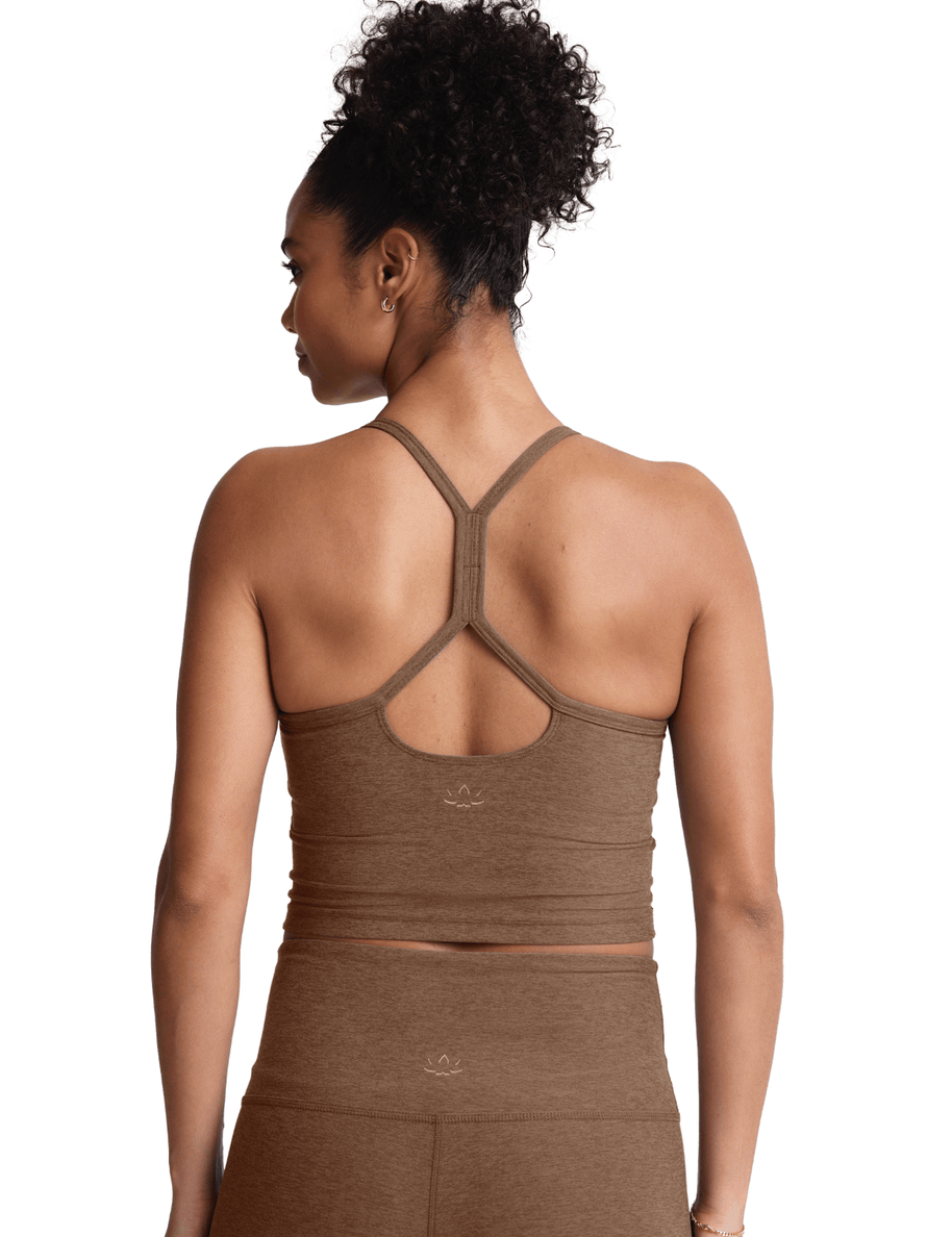 Beyond Yoga Spacedye Slim Racer Back Cropped Tank in True Chocolate Heather 