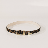 Dehanche Hollyhock Belt Dark Jaguar Animal Print Gold Buckle Women's Jean Belt