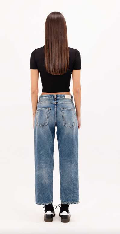 Icon Denim Jill Straight Jean in Aged Stone Cropped Length 