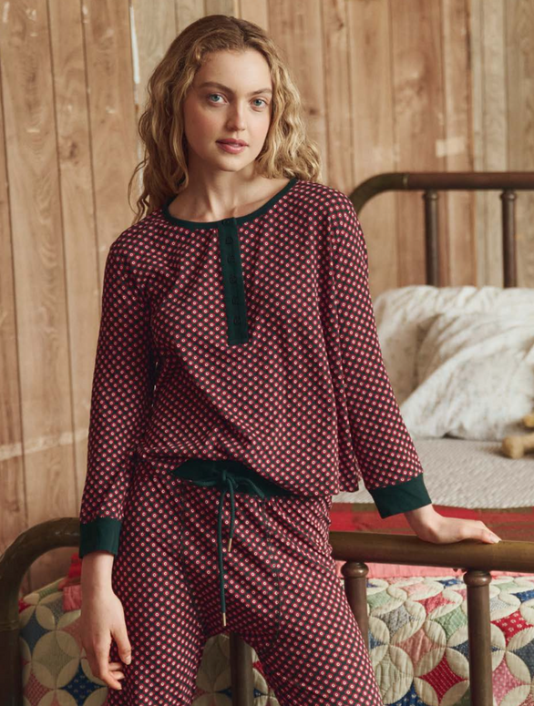 The Crop Sleep Henley | Daisy Tie Print
