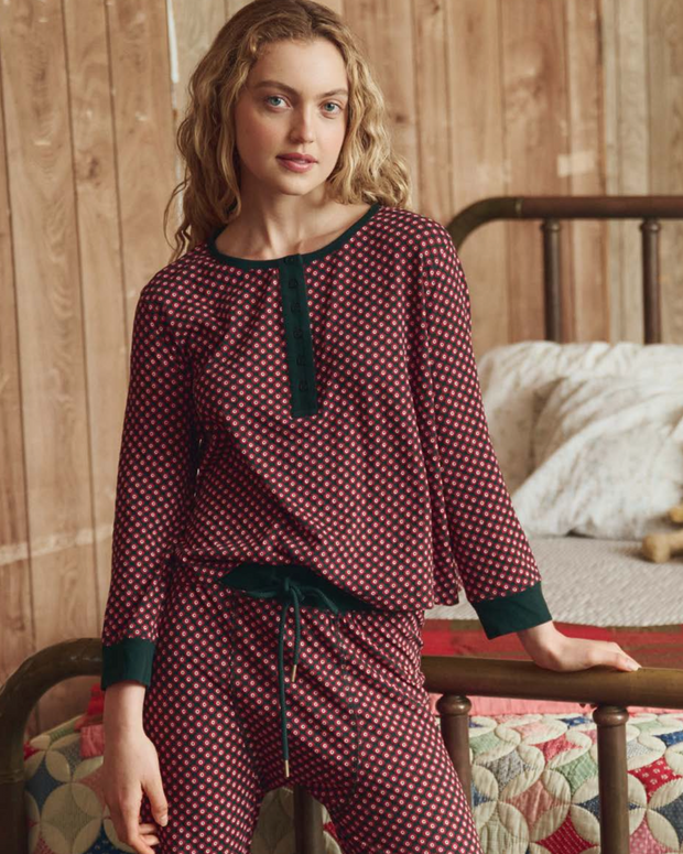 The Crop Sleep Henley | Daisy Tie Print