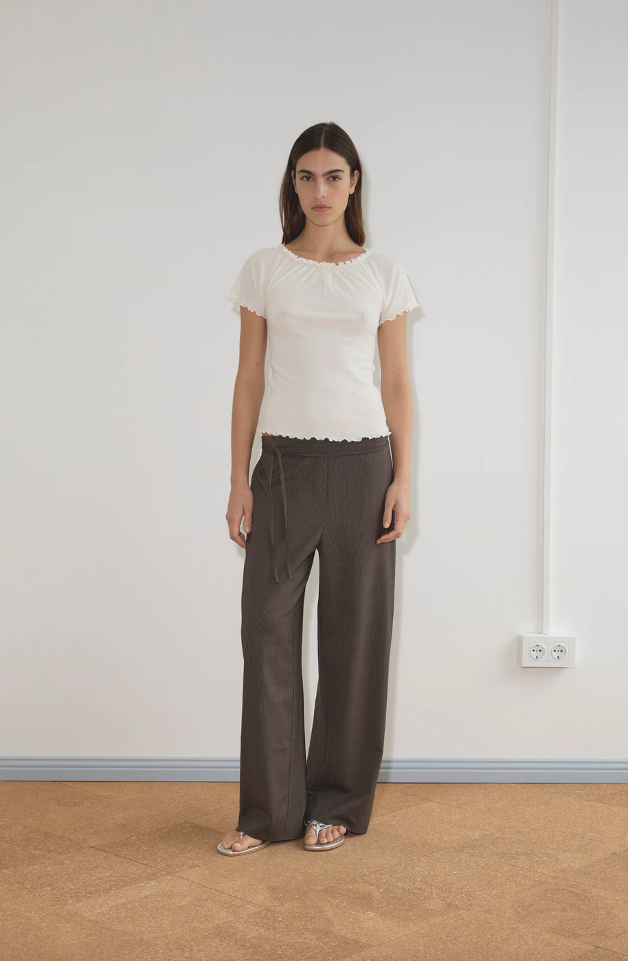 Double Belted Pant | Brown Stripe