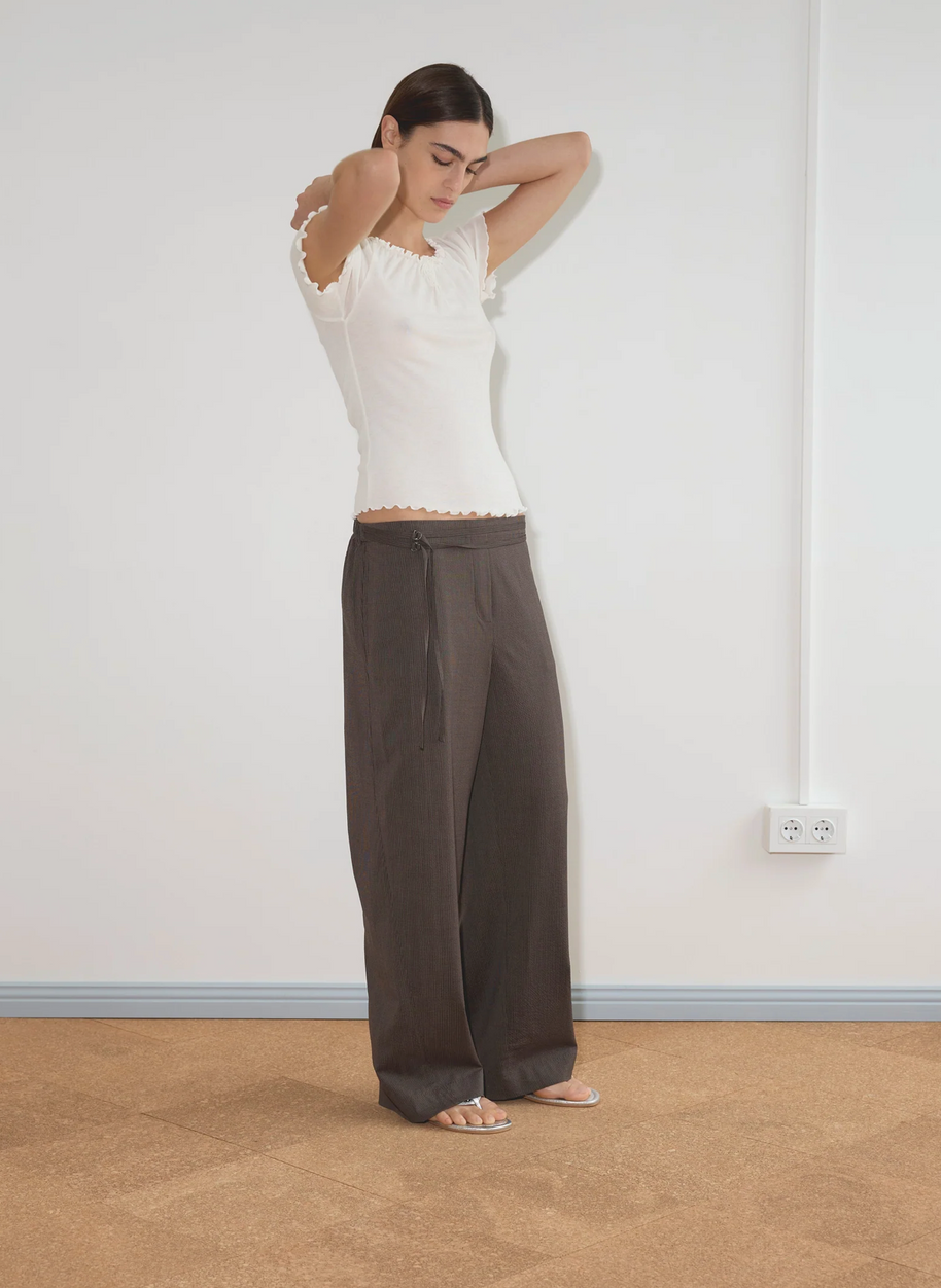 Double Belted Pant | Brown Stripe