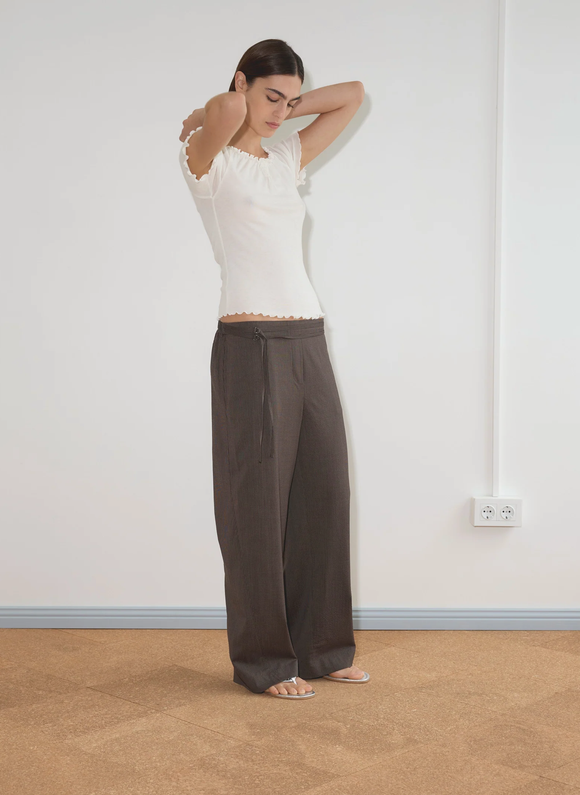 Double Belted Pant | Brown Stripe