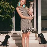 Belle Smocked Mini Dress | Black & Macadamia Stripe