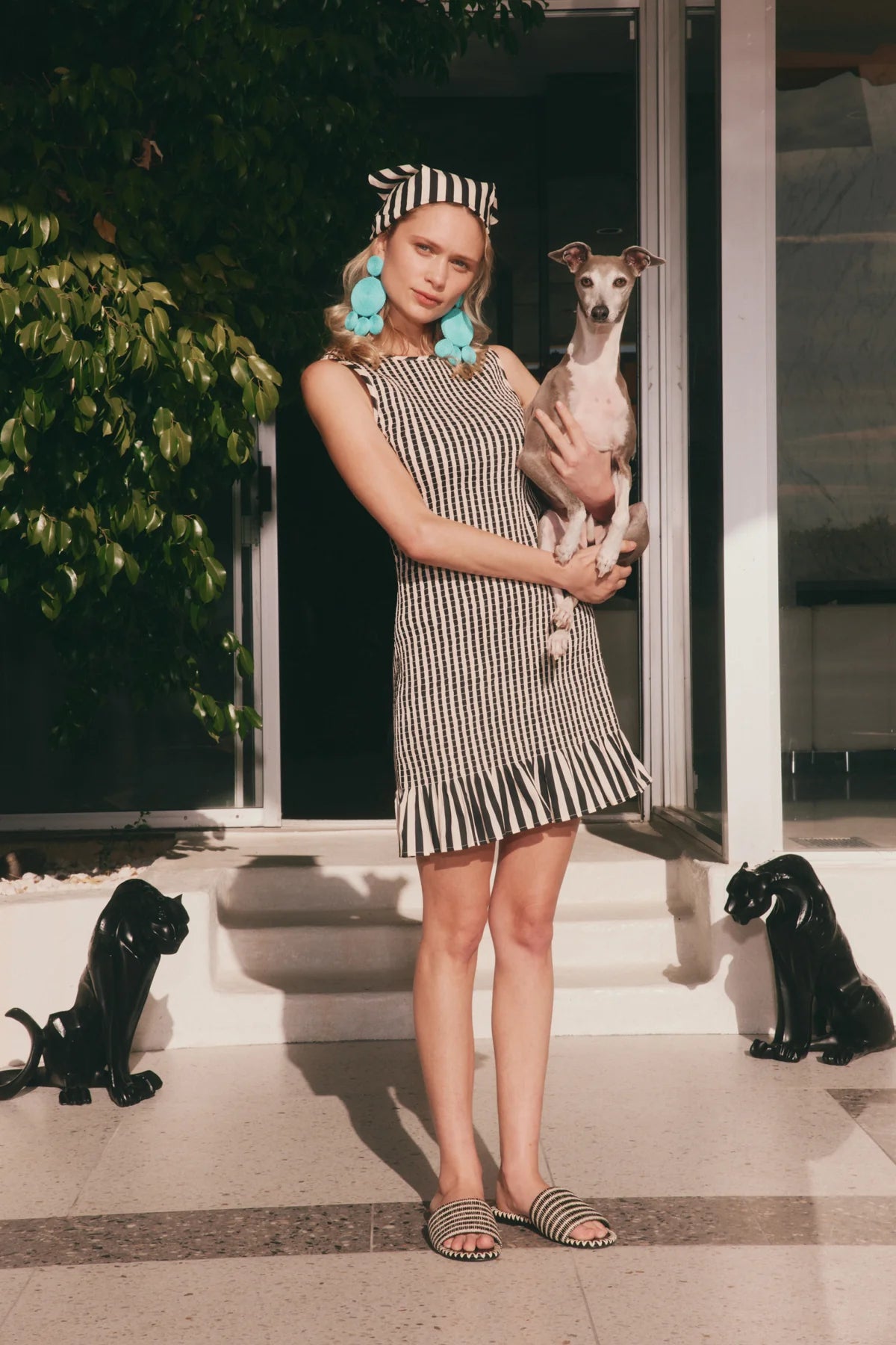 Belle Smocked Mini Dress | Black & Macadamia Stripe