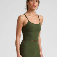 Beyond Yoga Slim Racerback Cropped Tank in Army Green Heather 