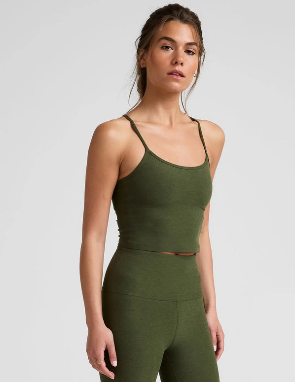 Beyond Yoga Slim Racerback Cropped Tank in Army Green Heather 