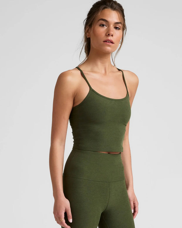 Beyond Yoga Slim Racerback Cropped Tank in Army Green Heather 