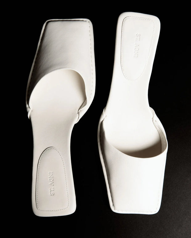 St. Agni White Square Toe Heels Tofu