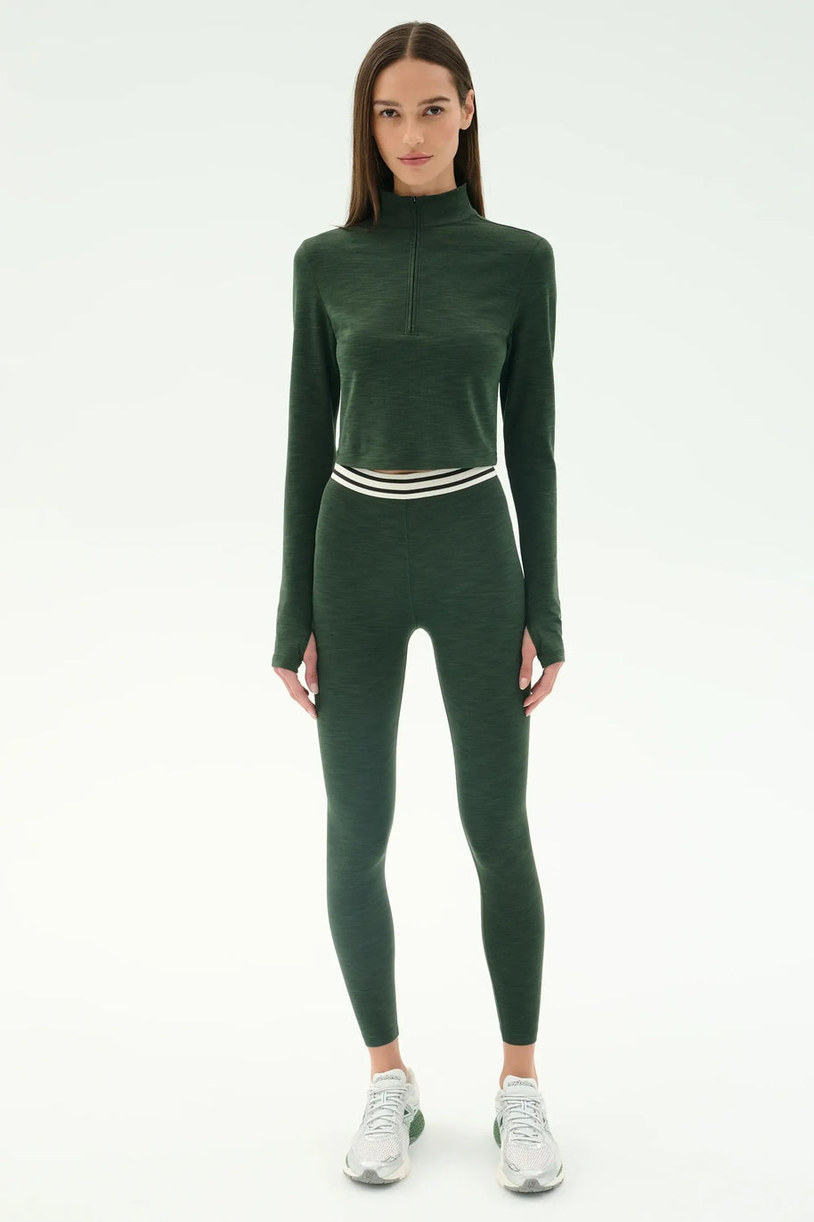 Splits59 Bailey High Waister Active Rib Legging in Heather Military Green 
